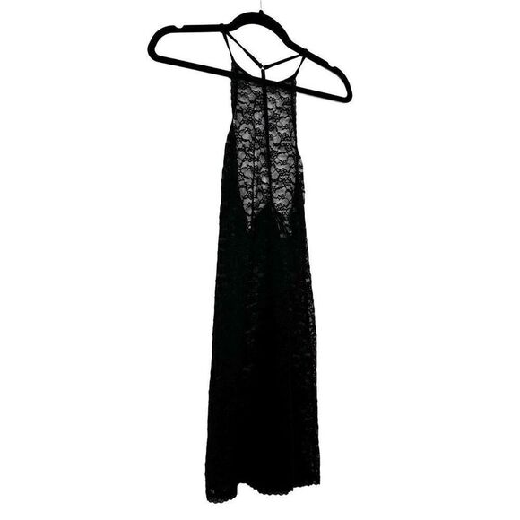 Vintage Victoria's Secret High Neck Halter Full Lace Y Back Slip Dress Black Sma - Picture 2 of 4